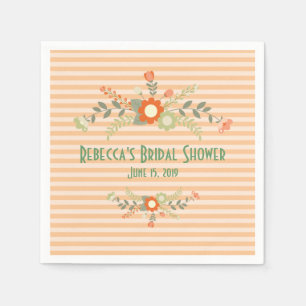 Peach & Green Flowers Bridal Shower Personalized Paper Napkins