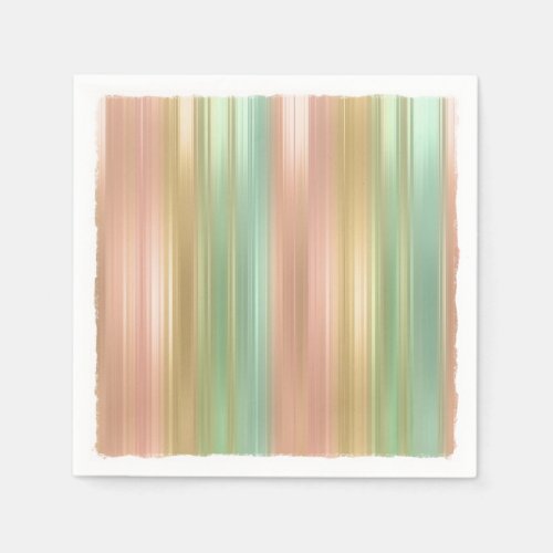 Peach Green Gold Colored Stripes Paper Napkins