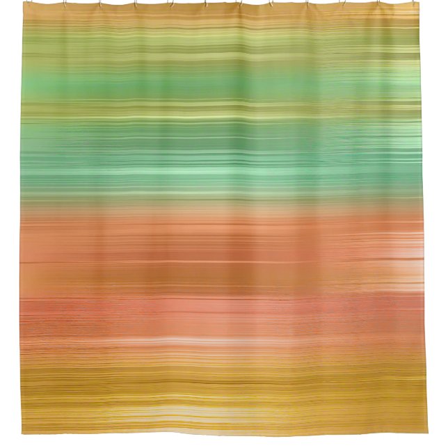 Peach Green Gold Stripe Shower Curtain (Front)