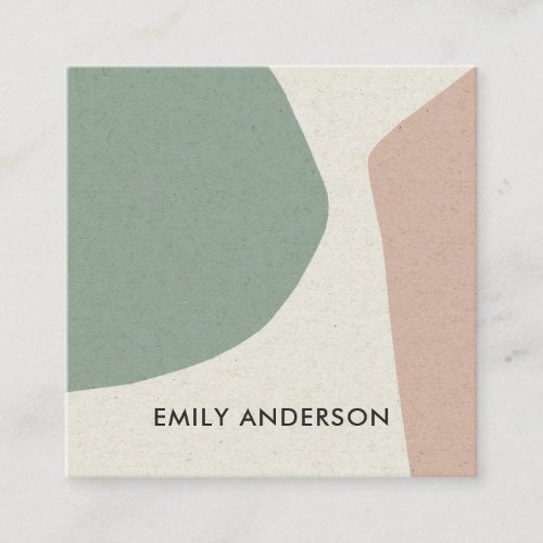 PEACH GREEN IVORY MODERN RUSTIC ABSTRACT ARTISTIC SQUARE BUSINESS CARD