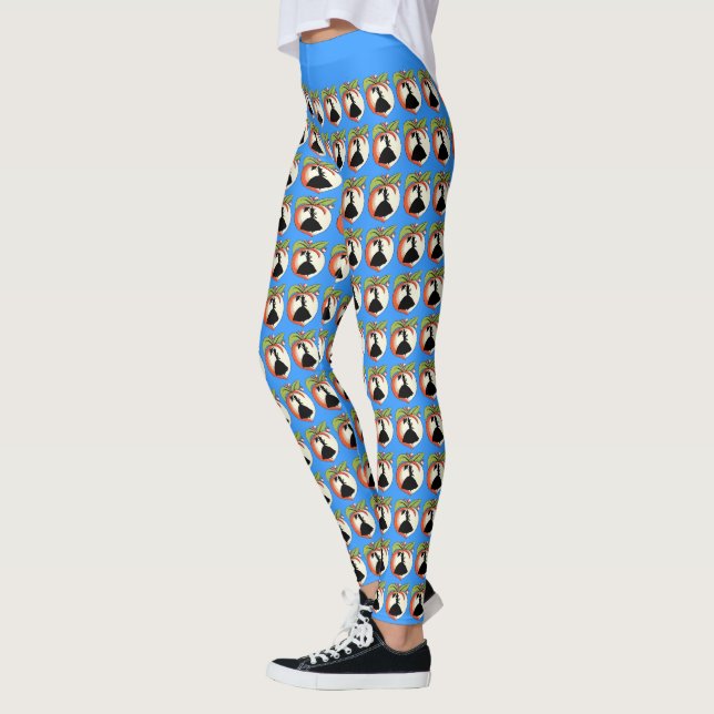 Peach Green Leaves Southern Bell Lady Parasol Blue Leggings (Left)