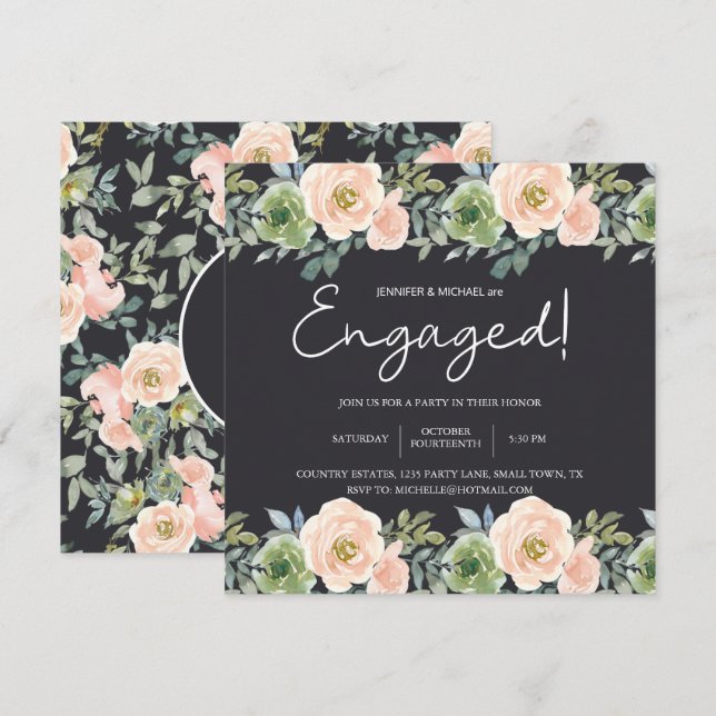 Peach Green Navy Pastel Floral Elegant Engagement (Front/Back)