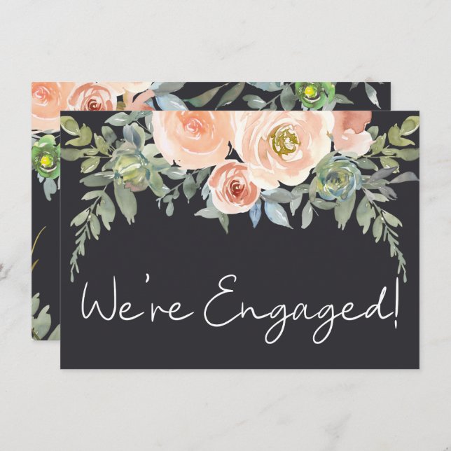 Peach Green Navy Pastel Floral Elegant Engagement (Front/Back)