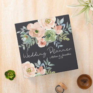 Peach Green Navy Pastel Floral Wedding Planner 3 Ring Binder