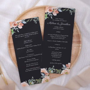 Peach Green Navy Pastel Floral Wedding Program