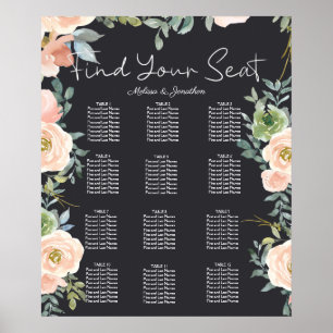 Peach Green Navy Pastel Wedding Seating Chart