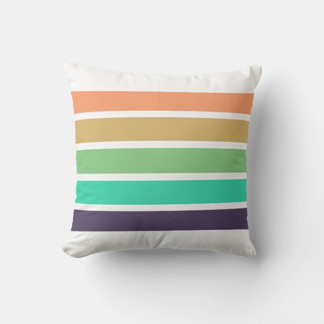 Peach Green Purple Color Block Stripes Throw Pillow (Front)