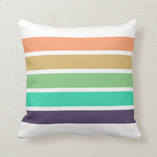 Peach Green Purple Color Block Stripes Throw Pillow