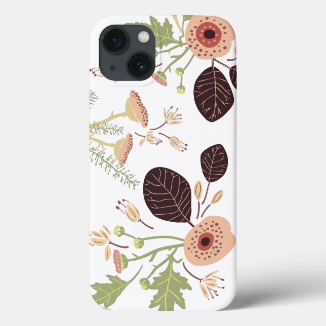Peach Green Tossed Flowers Leaves Case-Mate iPhone Case (Back)