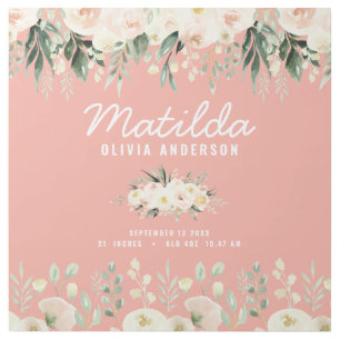 Peach + green watercolor floral birth details art