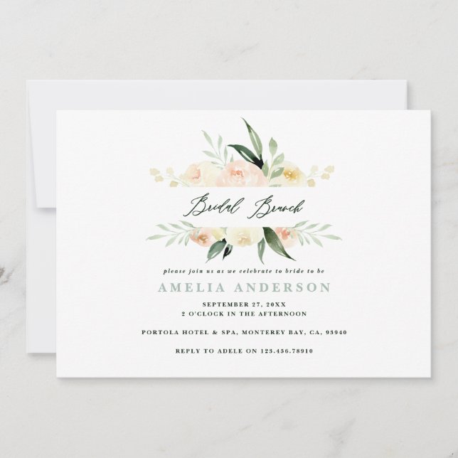 Peach green watercolor floral bridal brunch (Front)