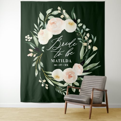 Peach  green watercolor floral bride to be tapestry