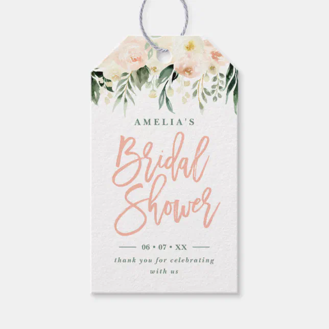 Peach green watercolor floral wedding favor gift tags | Zazzle