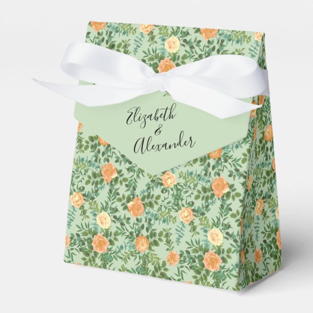 Peach Green Wedding Spring Pastel Floral Favor Boxes (Front Side)