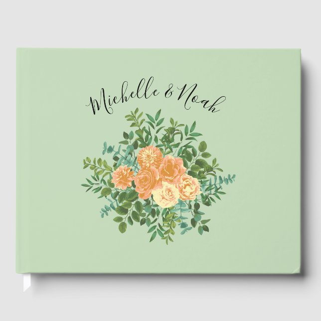 Peach Green Wedding Spring Pastel Floral Guest Book (Front)