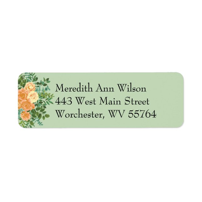 Peach Green Wedding Spring Pastel Floral Label (Front)