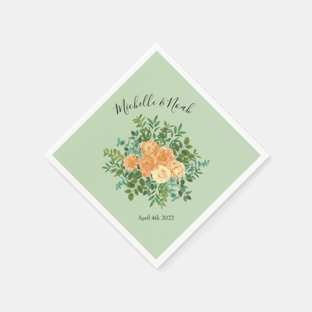 Peach Green Wedding Spring Pastel Floral Napkins (Corner)