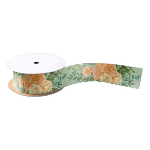 Peach Green Wedding Spring Pastel Floral Satin Ribbon