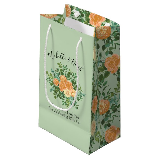 Peach Green Wedding Spring Pastel Small Gift Bag (Front Angled)