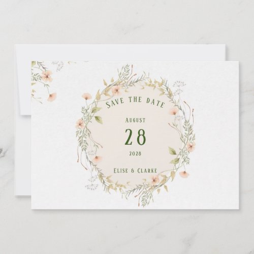 Peach Green Wildflowers Wreath Save The Date Cards