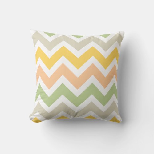 Peach Green Yellow White Zigzag Chevron Pattern Throw Pillow