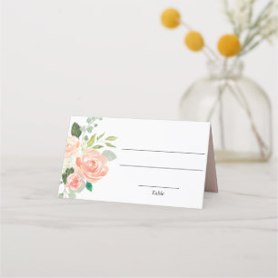 Peach greenery floral elegant place card