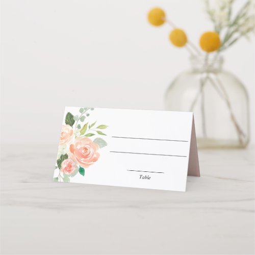 Peach greenery floral elegant place card