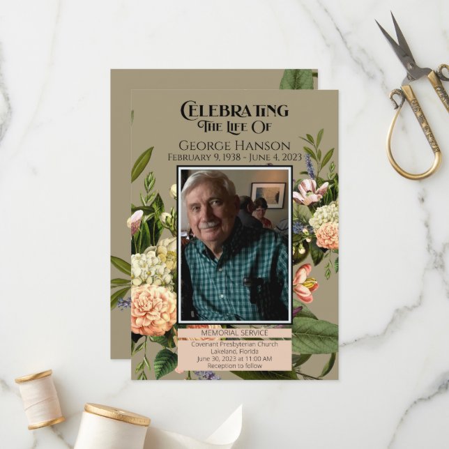 Peach Greenery Funeral Memorial Announcement (Front/Back In Situ)