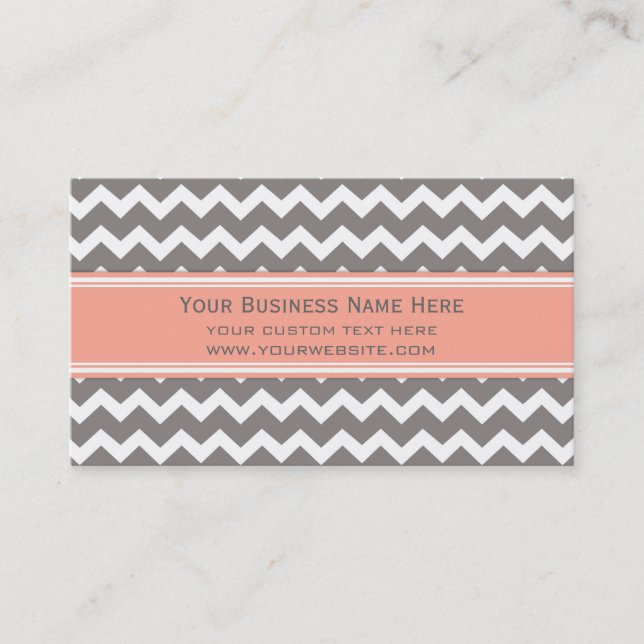 Peach Grey Chevron Retro Business Cards (Front)