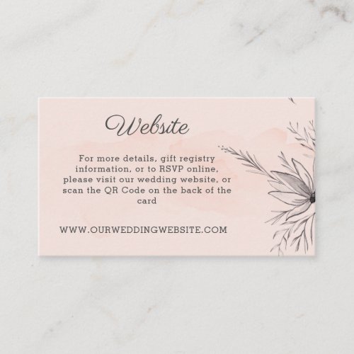 Peach  Grey floral QR code wedding website Enclosure Card