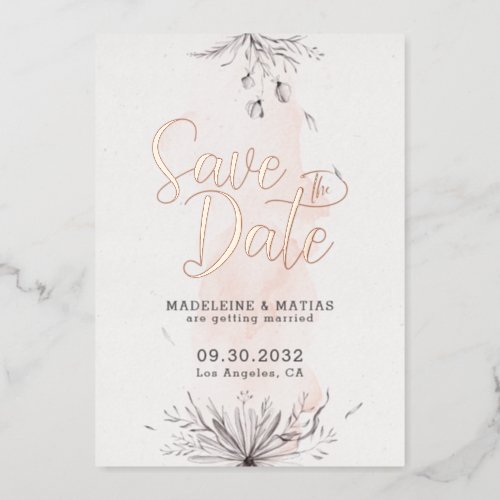 Peach  grey floral romantic wedding save the date foil invitation