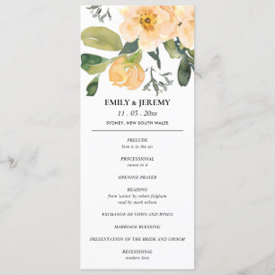 PEACH GREY PEONY FLORAL WATERCOLOR WEDDING PROGRAM
