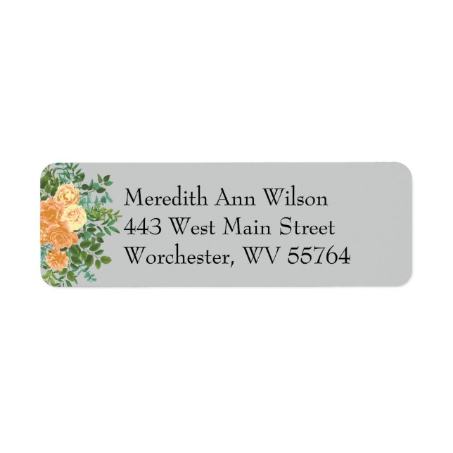 Peach & Grey Peony & Rose Floral Address Label (Front)