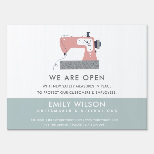PEACH GREY PINK SEWING MACHINE TAILOR RE OPENING SIGN