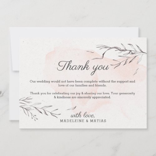 Peach  grey romantic floral elegant wedding thank you card