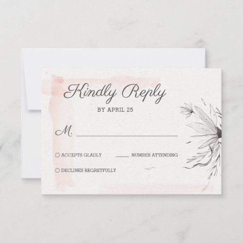 Peach  Grey Romantic Wedding elegant delicate RSVP Card