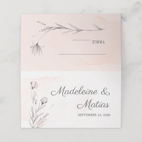 Peach  grey romantic wedding floral place card