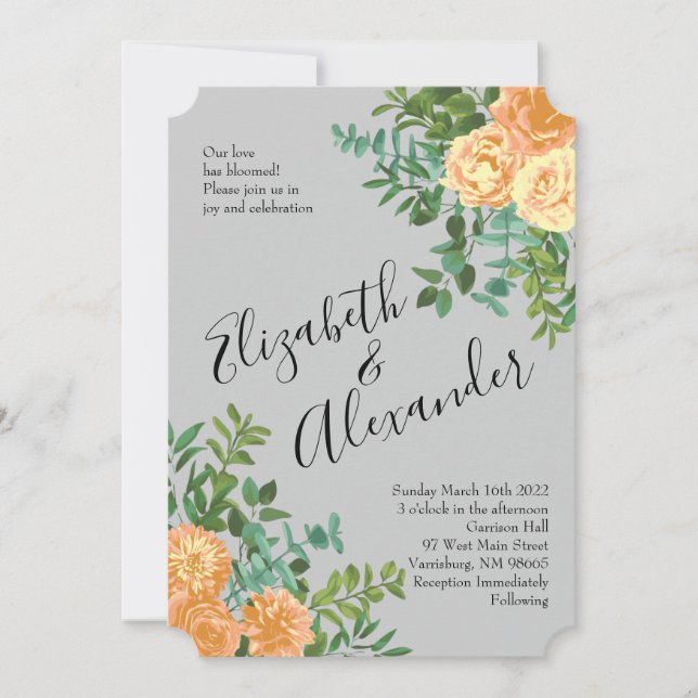 Peach Grey Wedding Spring Floral Invitation (Front)