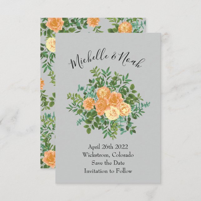 Peach Grey Wedding Spring Floral Invitation (Front/Back)