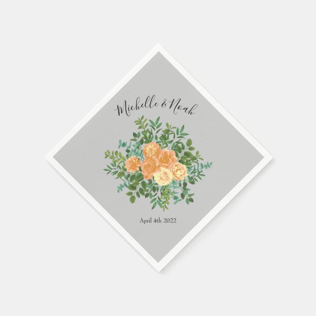 Peach Grey Wedding Spring Floral Napkins (Corner)