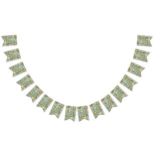 Peach Grey Wedding Vintage Floral Bunting Flags