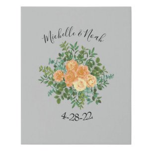 Peach Grey Wedding Vintage Floral Faux Canvas Print