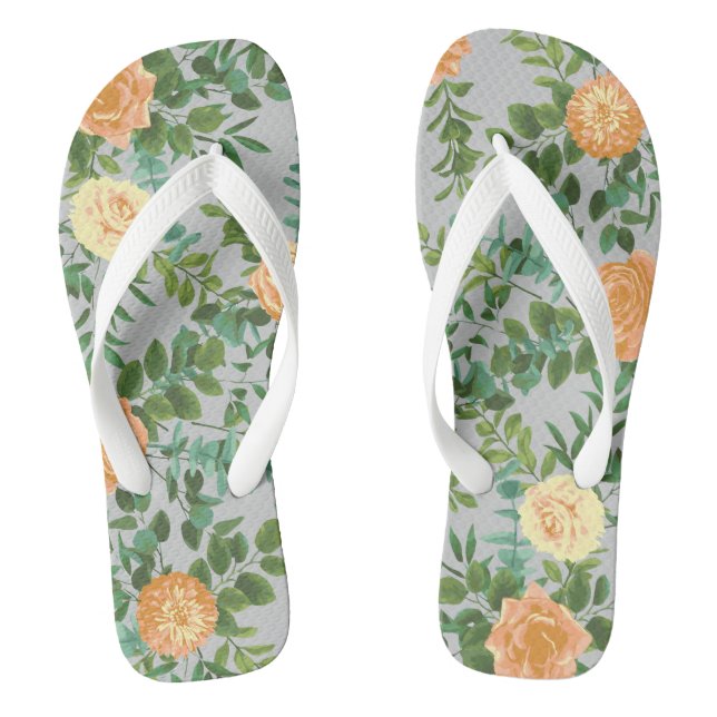 Peach Grey Wedding Vintage Floral Flip Flops (Footbed)