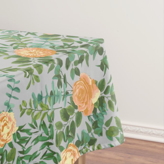 Peach Grey Wedding Vintage Floral Tablecloth (In Situ)