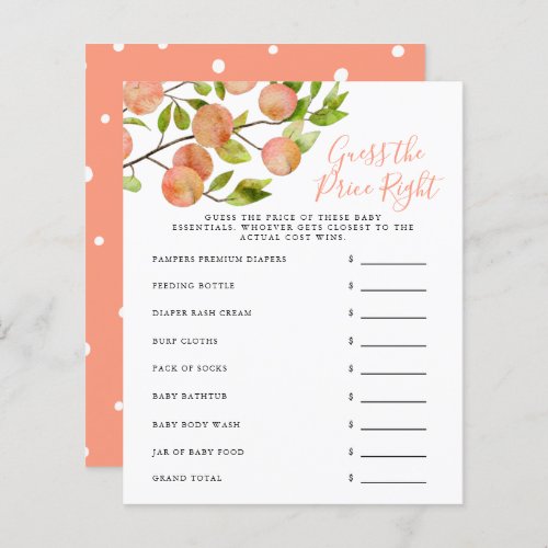 Peach Guess The Price Right Baby Shower Game