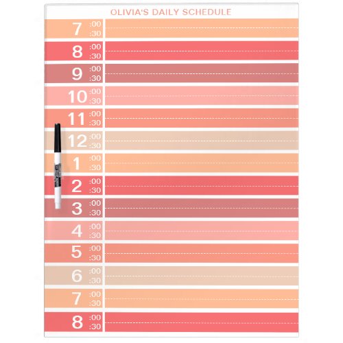 Peach Half Hour Schedule Custom Daily Planner Dry Erase Board