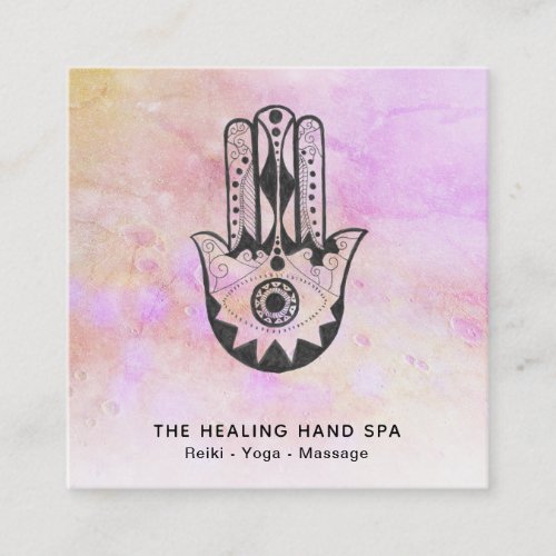   Peach Hamsa Hand of Fatima Craters of Moon Square Business Card