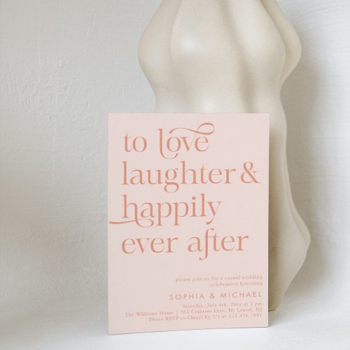 Peach Happily Ever After Script Casual Wedding  Invitation