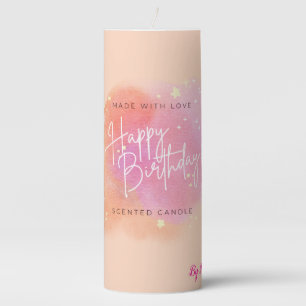 Peach Happy Birthday Pillar - Watercolor Candle