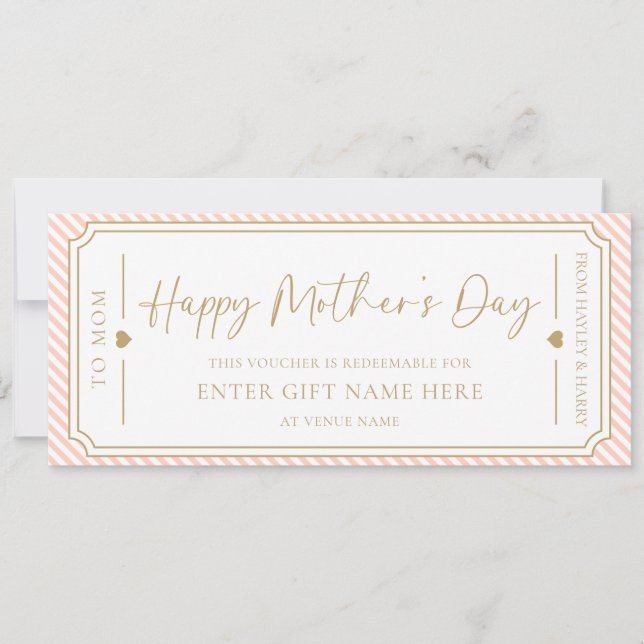 Peach Happy Mother's Day Gift Voucher Card (Front)